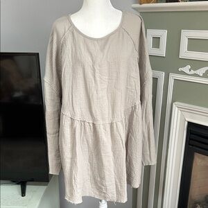 Beige Long Sleeve Tunic Top